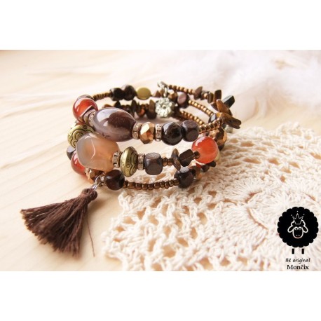 Náramek korálkový hnědý