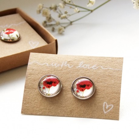 Náušnice ocelové vlčí máky v dárkové krabičce