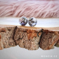 Fialové květinky ocelové náušnice 12mm