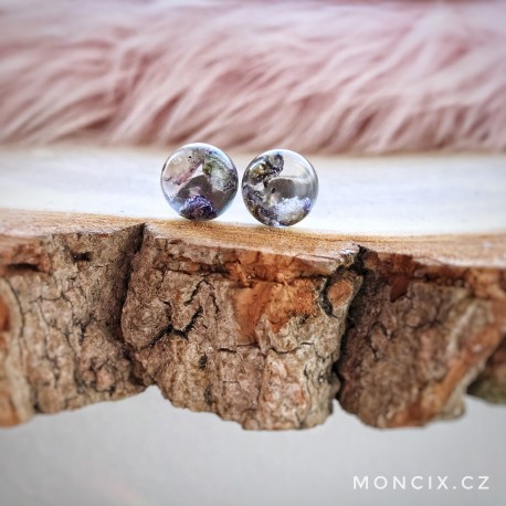 Fialové květinky ocelové náušnice 12mm