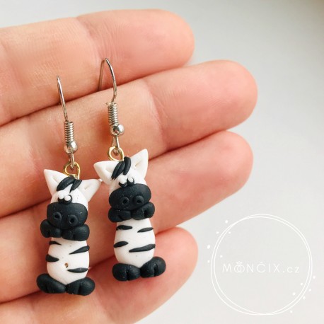 Zebry náušnice (modré / bílé oči)