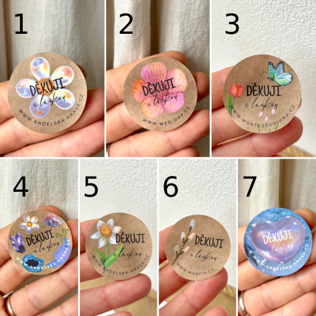 Samolepky Děkuji + VÁŠ TEXT - jarní 24ks